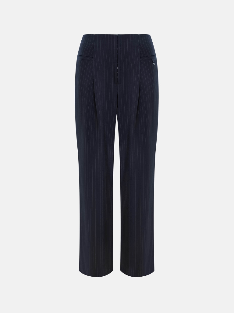 Loose-fitting striped trousers with metallic detailing
