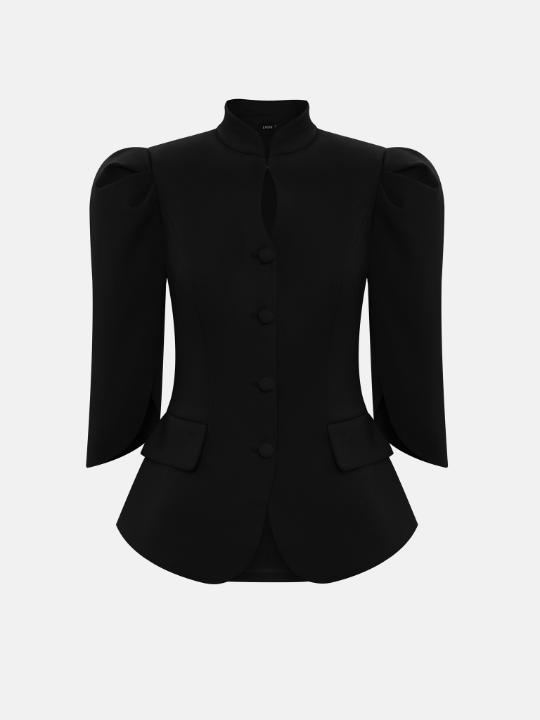 Single-breasted jacket with a teardrop neckline and cropped sleeves