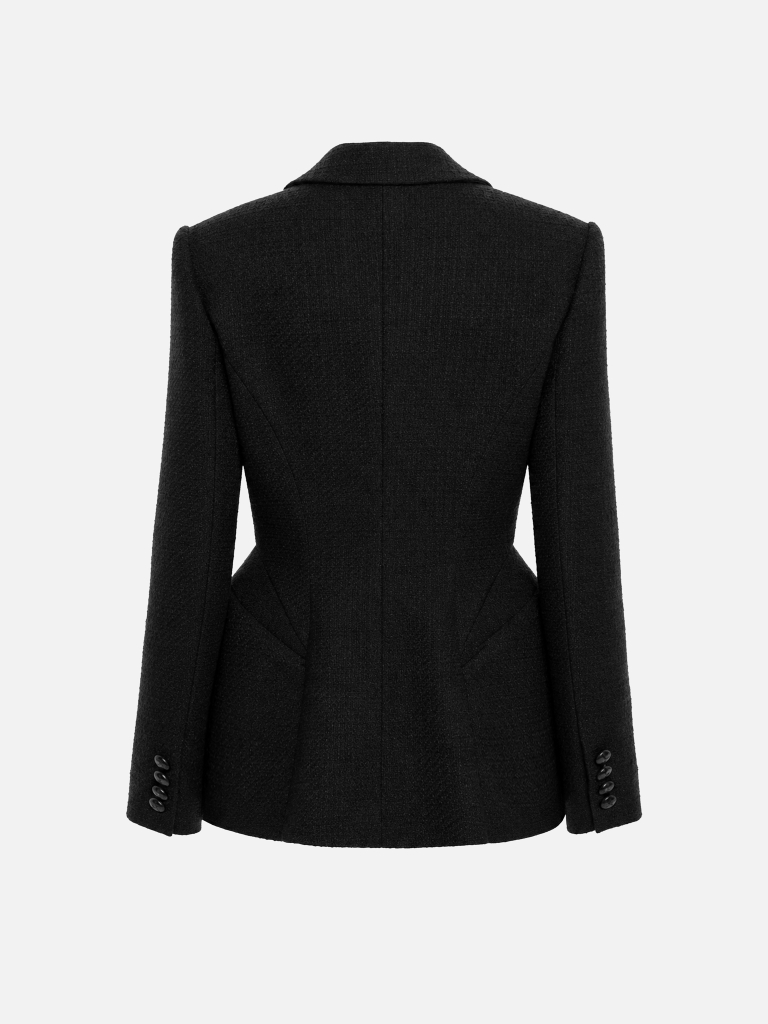 Tweed jacket with voluminous inserts at the hips