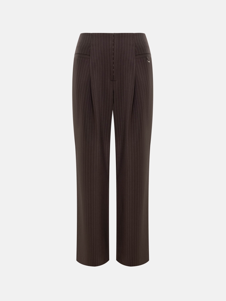 Loose-fitting striped trousers with metallic detailing
