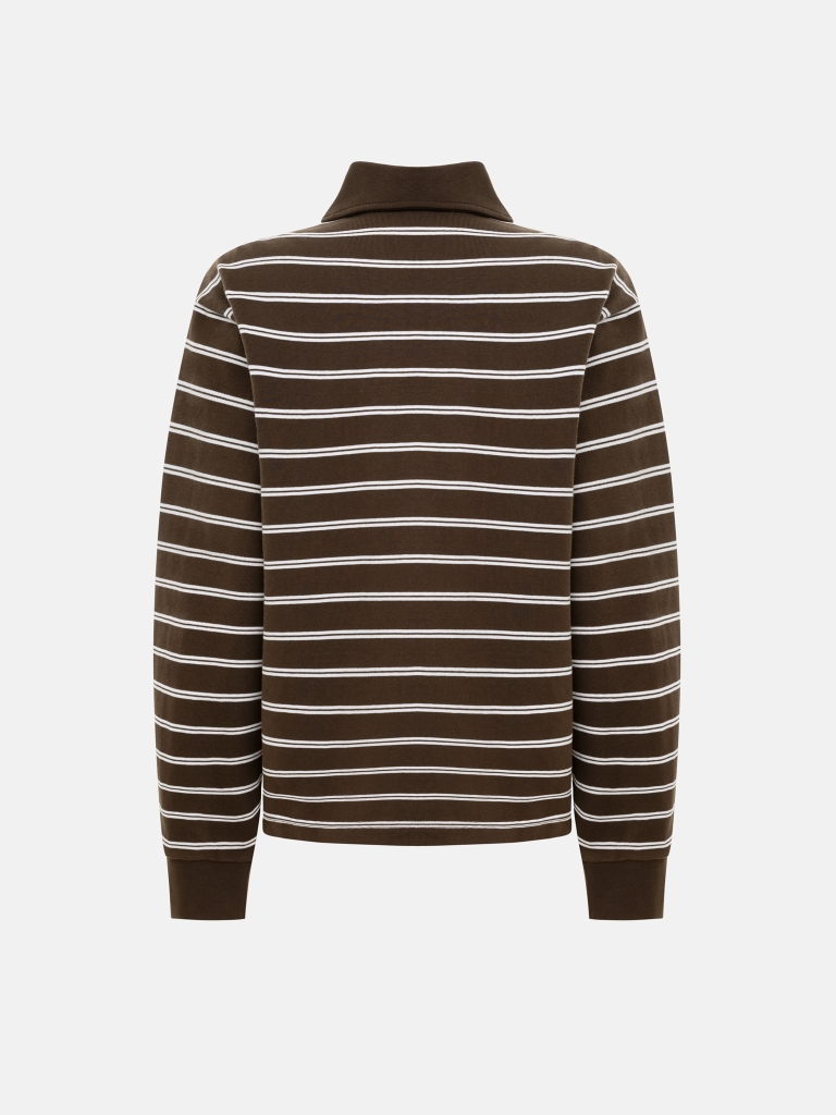 Loose-fitting cotton striped polo shirt with long sleeves and embroidery