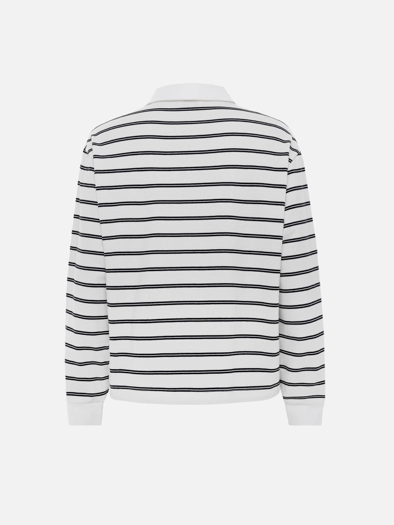 Loose-fitting cotton striped polo shirt with long sleeves and embroidery