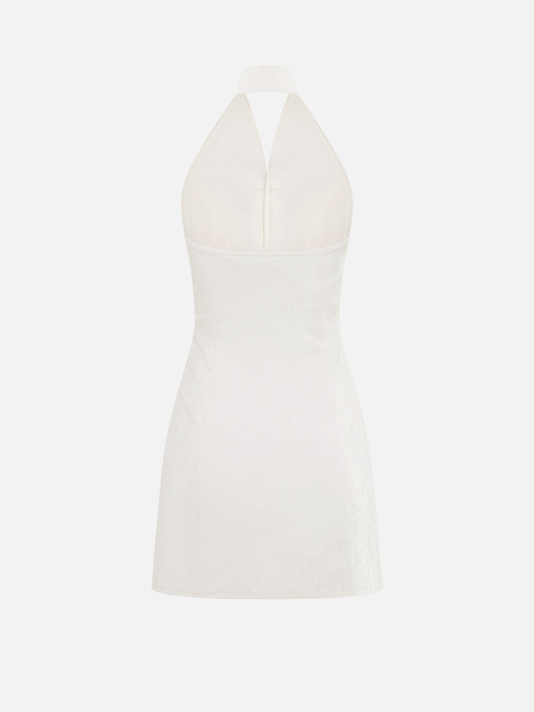 Jacquard mini dress with a diagonal fastening
