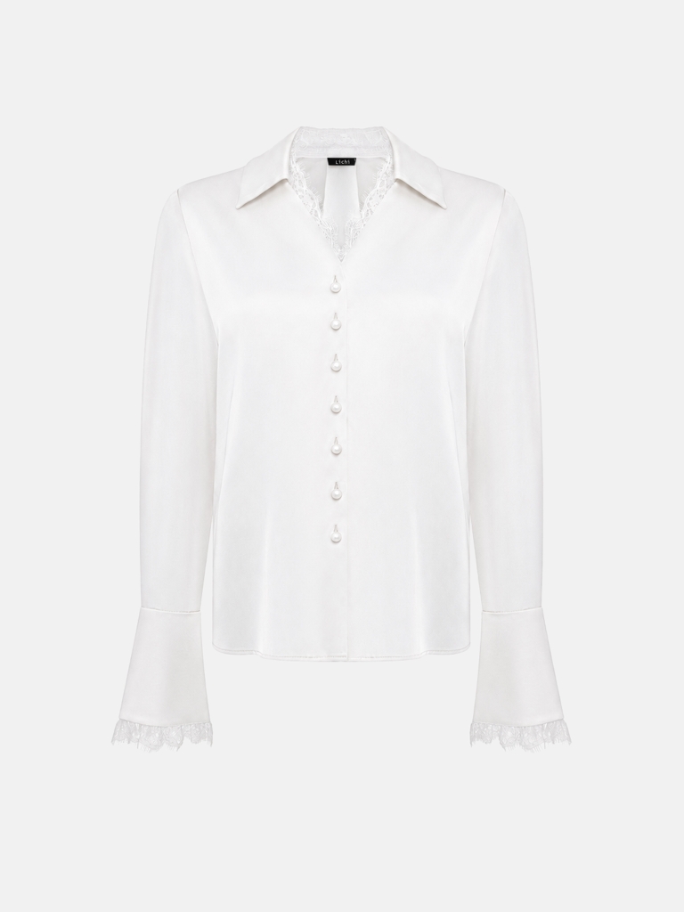 Satin blouse with lace trim