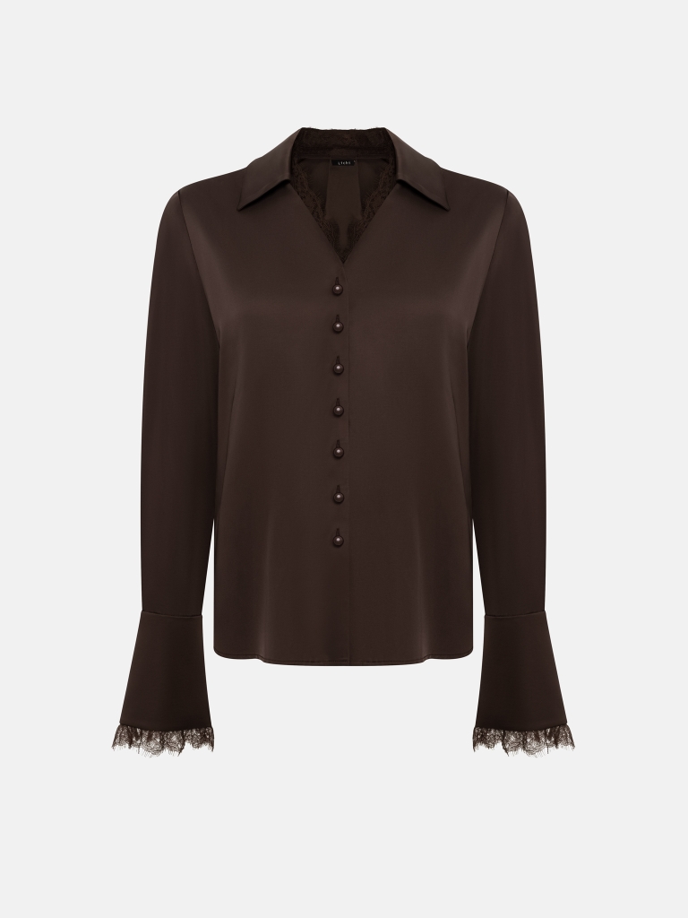 Satin blouse with lace trim