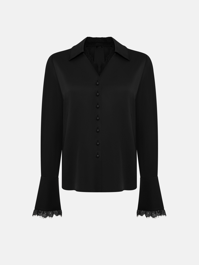 Satin blouse with lace trim