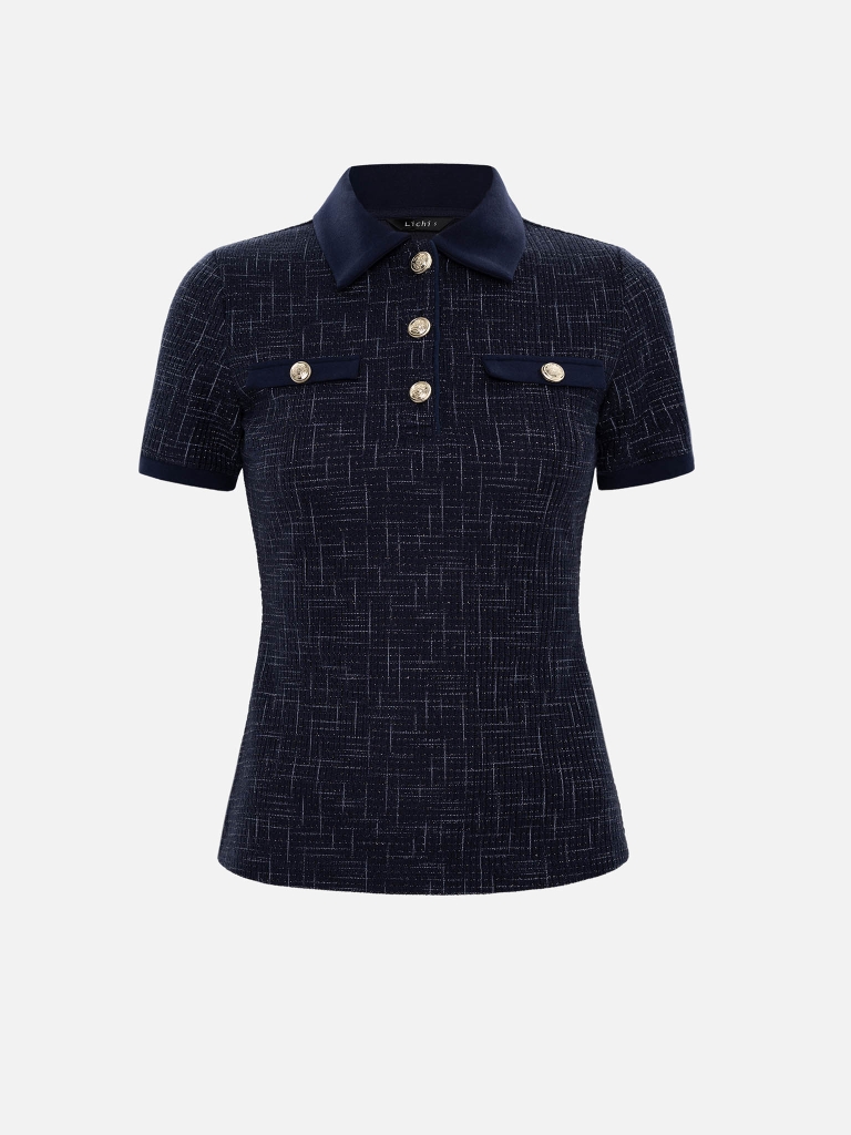 Short-sleeved polo shirt from bouclé yarn