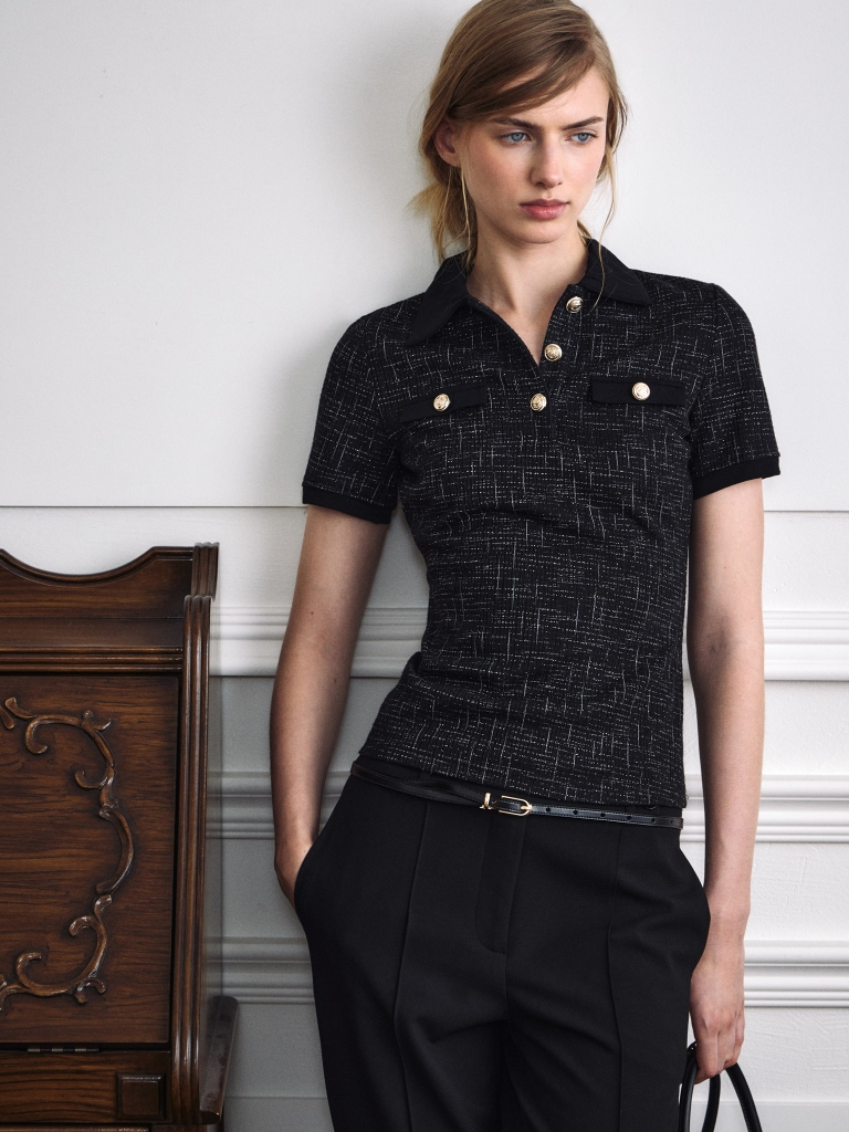 Short-sleeved polo shirt from bouclé yarn