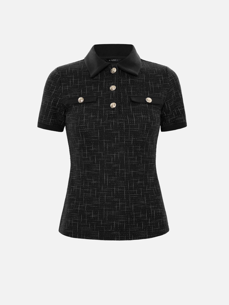 Short-sleeved polo shirt from bouclé yarn