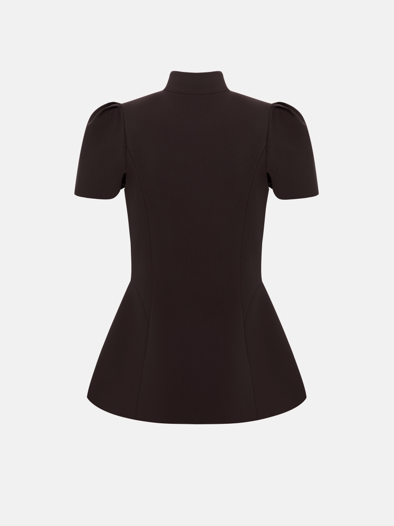 Fitted jacket with a stand-up collar and voluminous sleeves