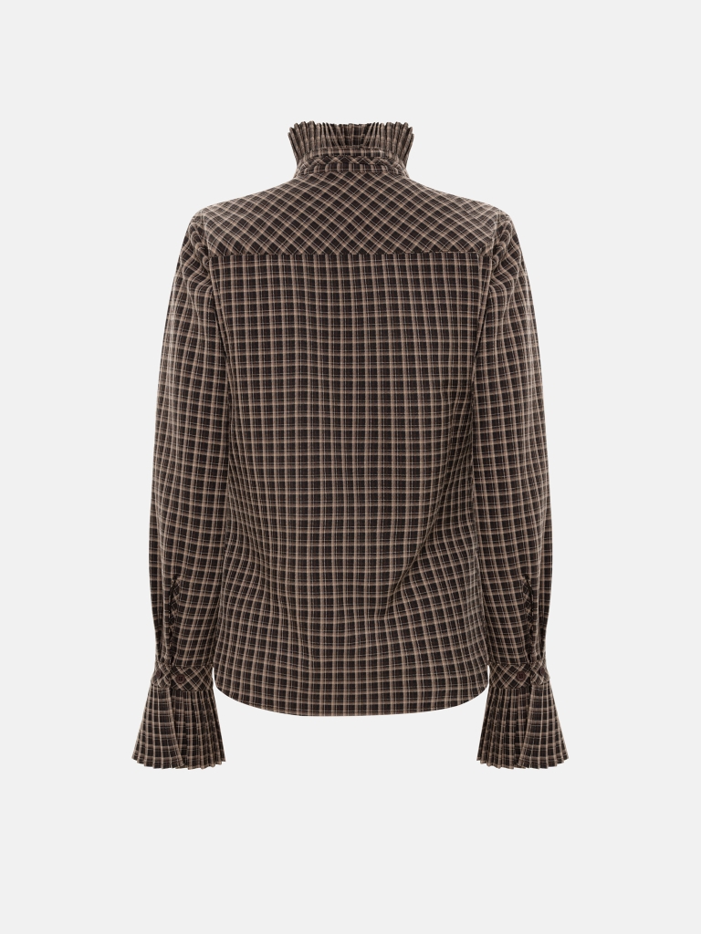 Checkered shirt with pleated details and ties at the collar