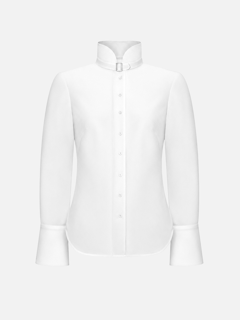 Viscose shirt with a high collar and neck fastening