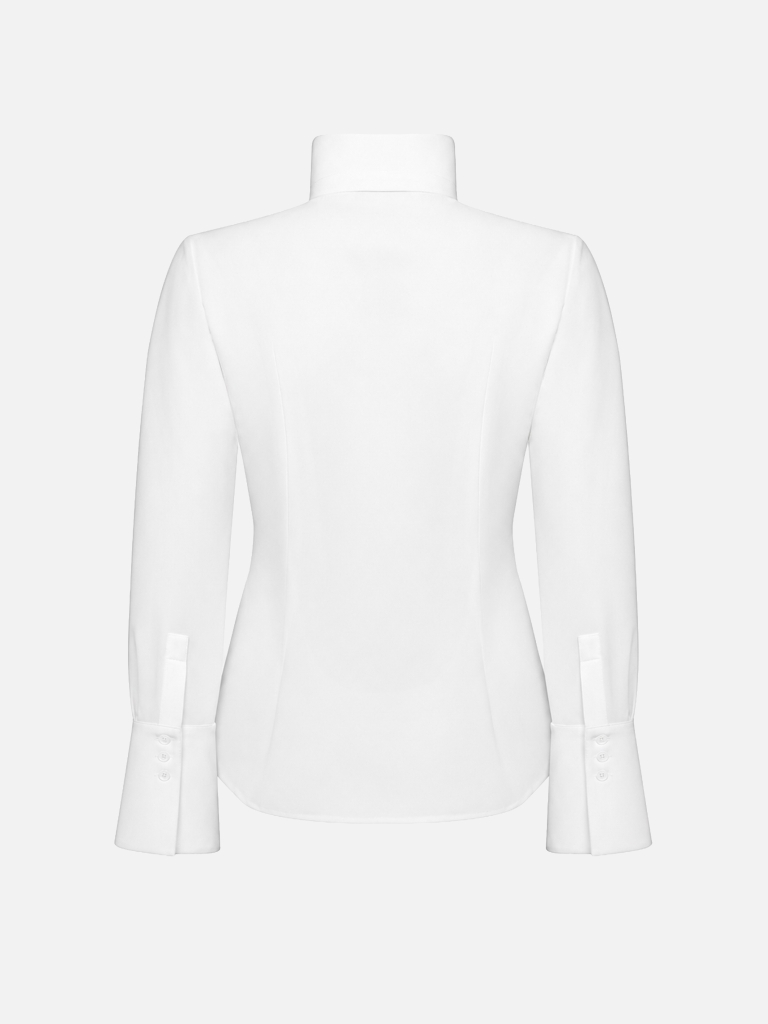 Viscose shirt with a high collar and neck fastening