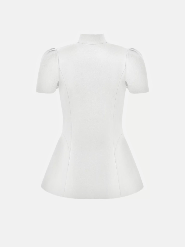 Fitted jacket with a stand-up collar and voluminous sleeves