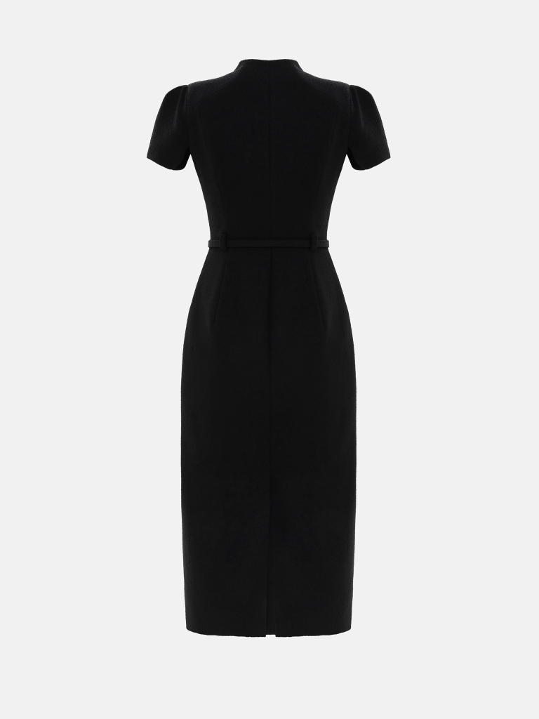 Midi dress with short sleeves and tonal belt
