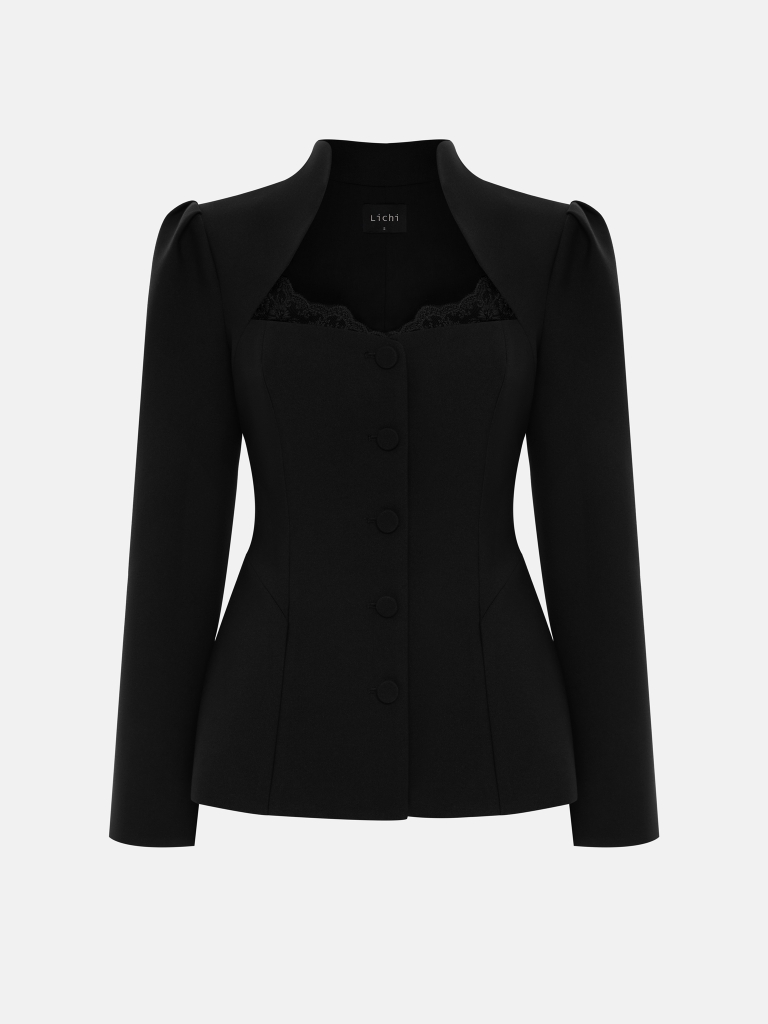Fitted single-breasted jacket with a statement collar and lace detailing