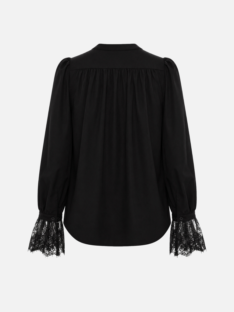 Lightweight blouse with lace trim and a bow at the collar