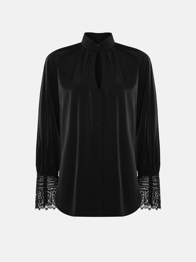 Satin blouse with lace cuffs