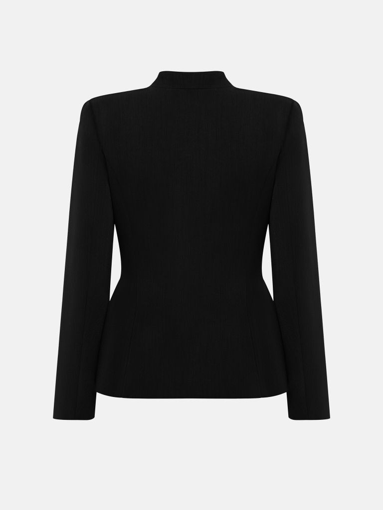 Fitted jacket with metal clasps
