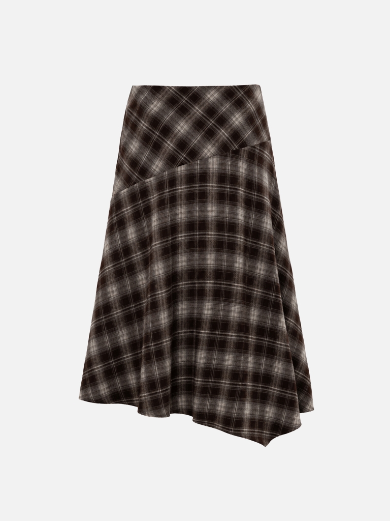 Asymmetrical checked midi skirt