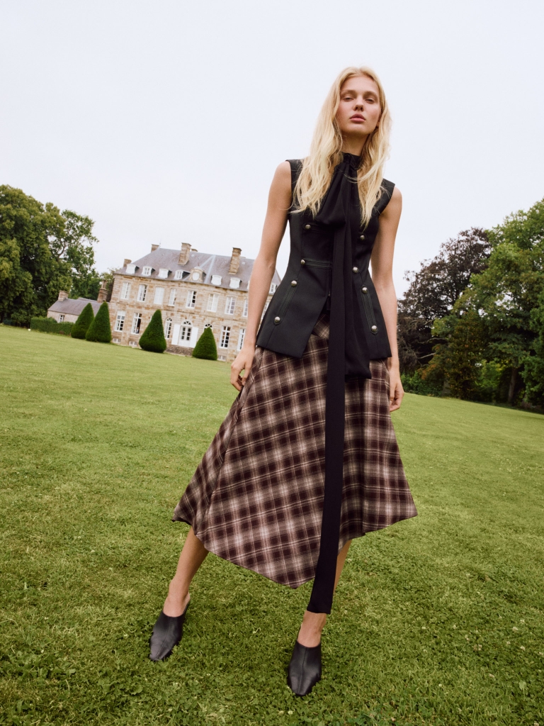 Asymmetrical checked midi skirt