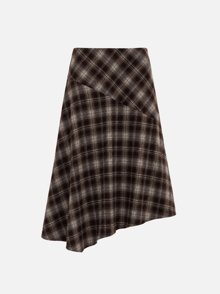Asymmetrical checked midi skirt