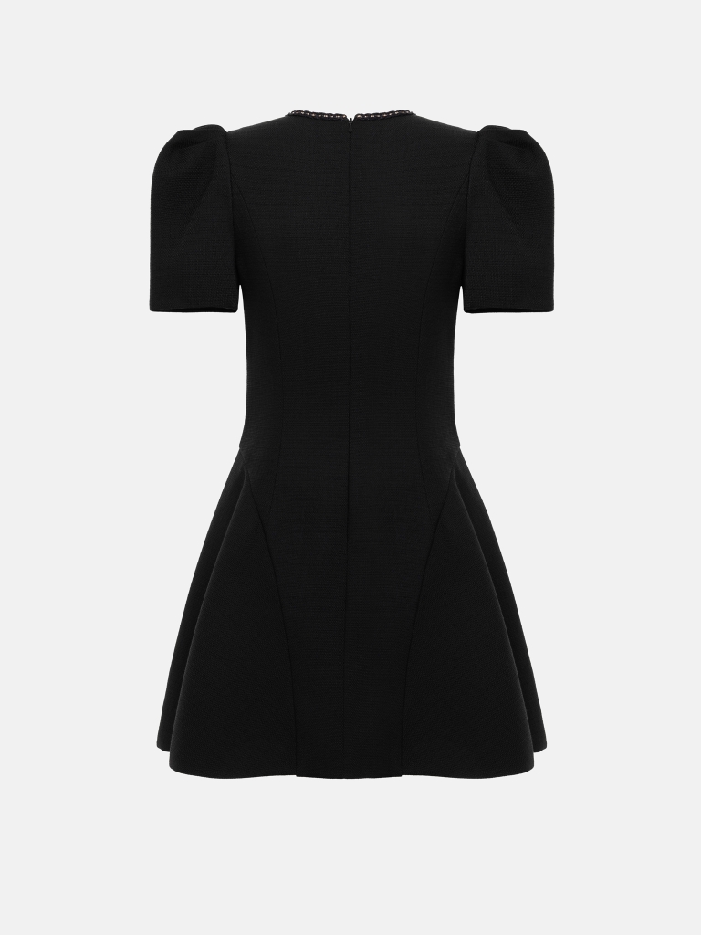 Tweed mini dress with short sleeves and contrasting trim