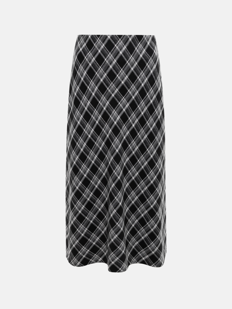 Straight, knee-length checked skirt