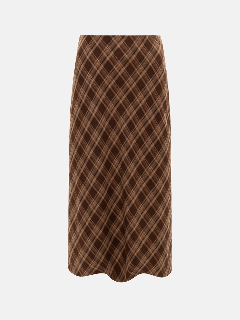 Straight, knee-length checked skirt