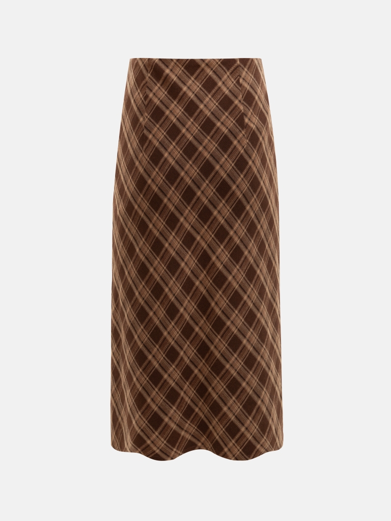 Straight, knee-length checked skirt