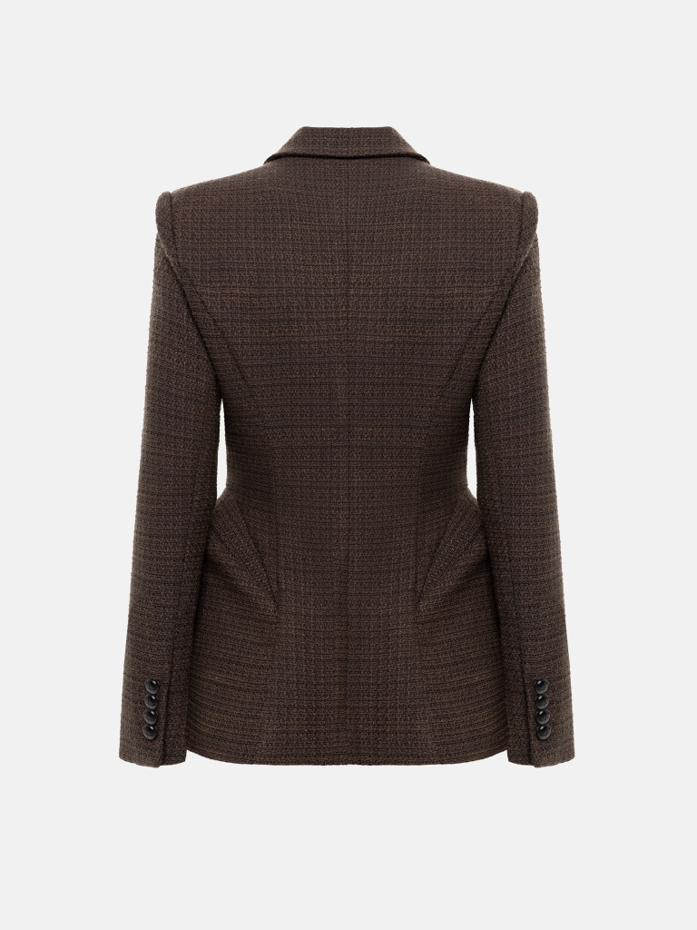 Tweed jacket with voluminous inserts at the hips