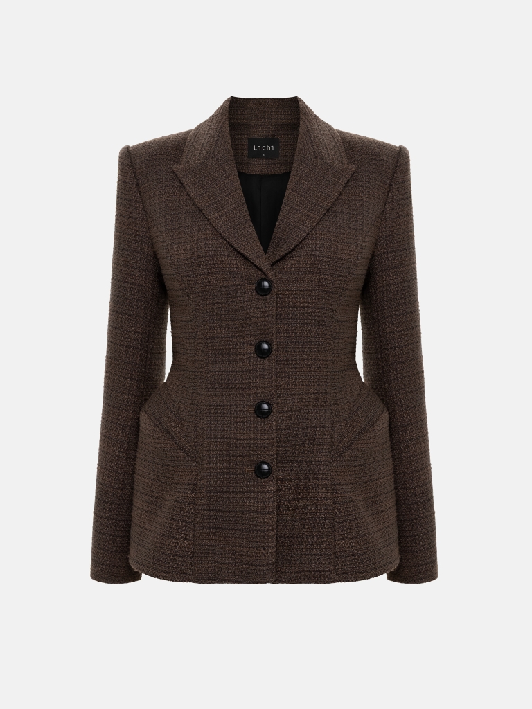 Tweed jacket with voluminous inserts at the hips