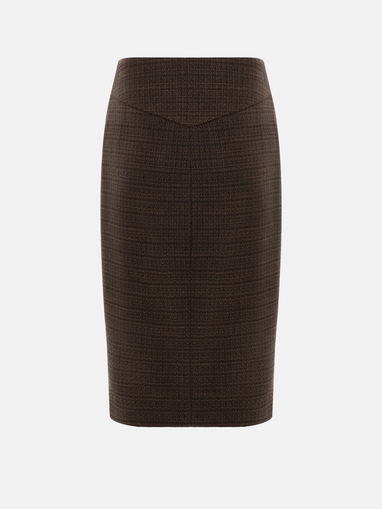 Knee-length tweed skirt with a front slit