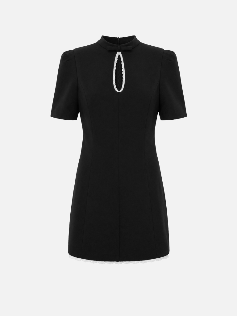 Mini dress with a teardrop neckline and openwork trim