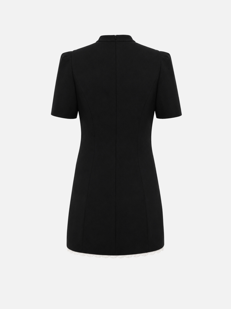 Mini dress with a teardrop neckline and openwork trim