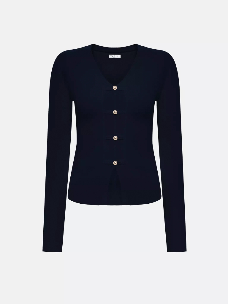 Knitted jumper with Asian-inspired detailing