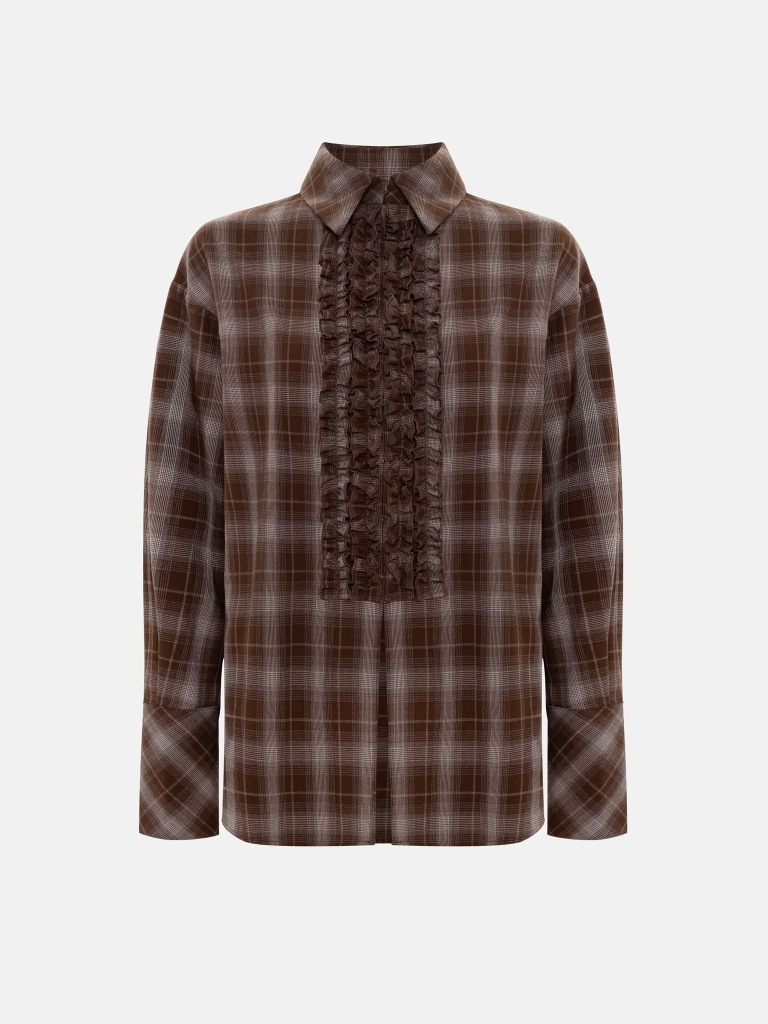 Checkered shirt with ruffles at the collar