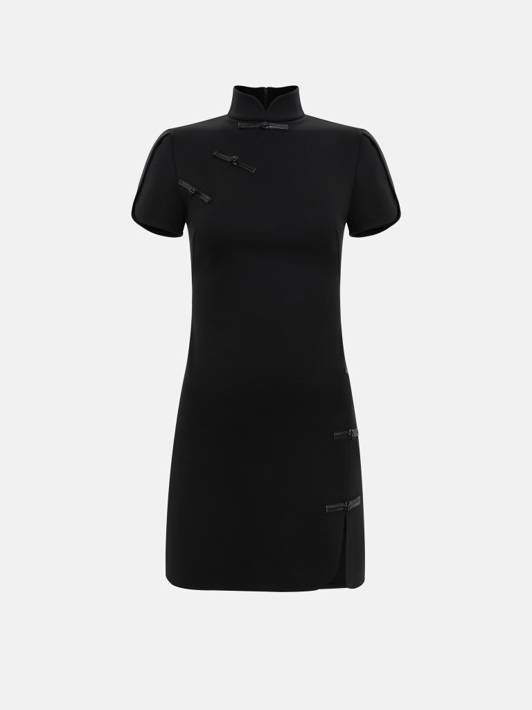 Viscose mini dress with Asian-inspired details
