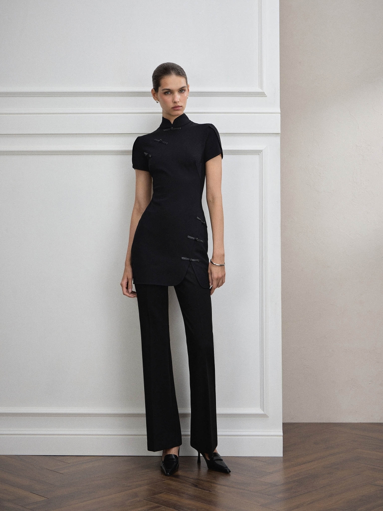 Viscose mini dress with Asian-inspired details