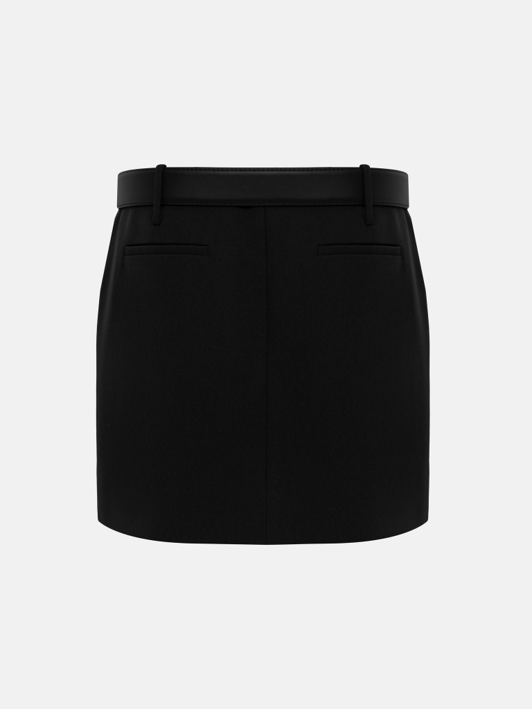 Straight-cut mini skirt with a wide eco-leather belt