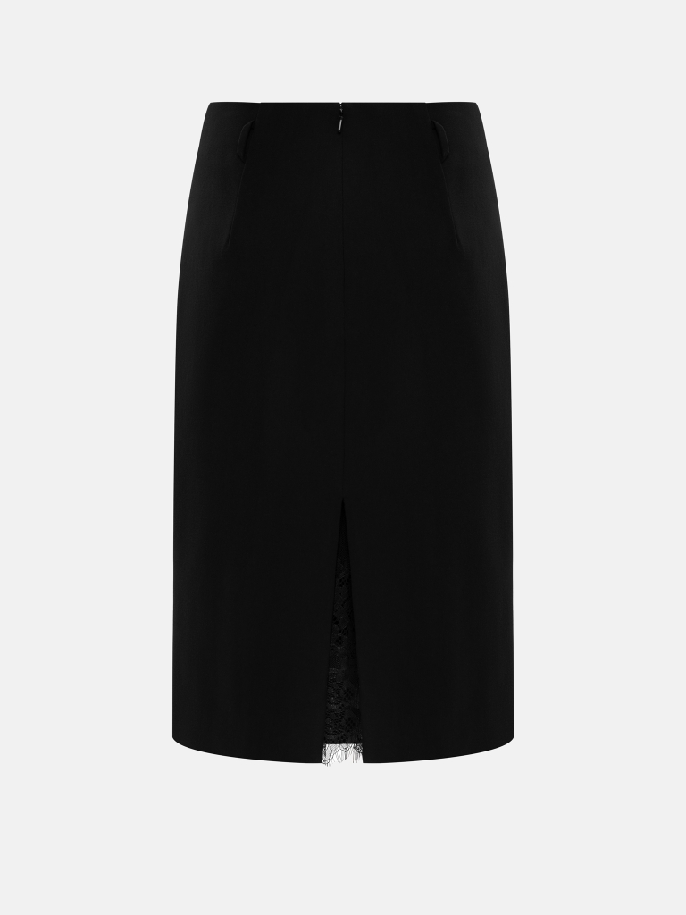 Straight-cut knee-length skirt with a lace insert