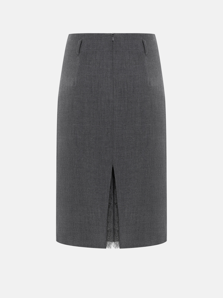 Straight-cut knee-length skirt with a lace insert