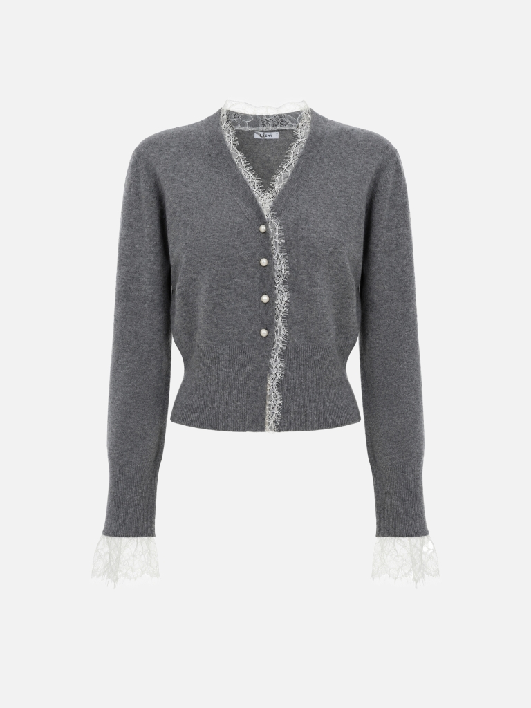Knitted cardigan with lace detailing