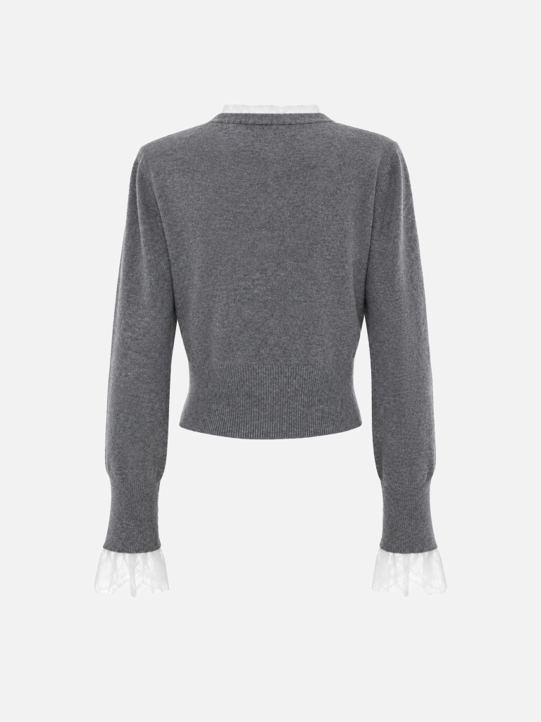 Knitted cardigan with lace detailing