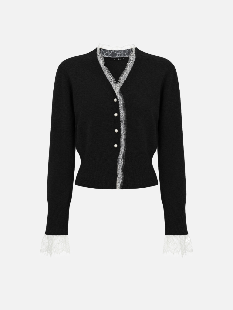Knitted cardigan with lace detailing