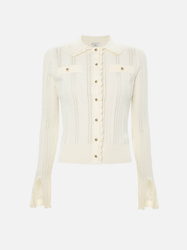 Textured-knit cardigan with voluminous cuffs