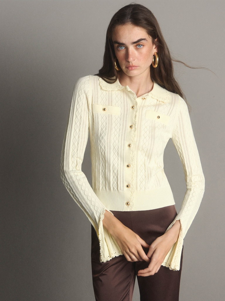 Textured-knit cardigan with voluminous cuffs
