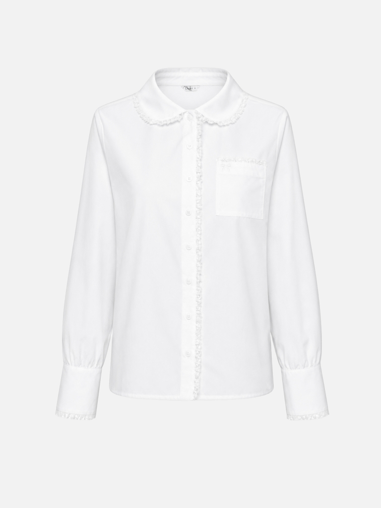 Shirt with a round neckline and openwork trim
