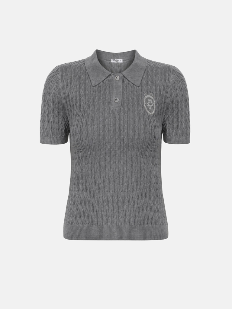 Cable-knit polo shirt with chest embroidery