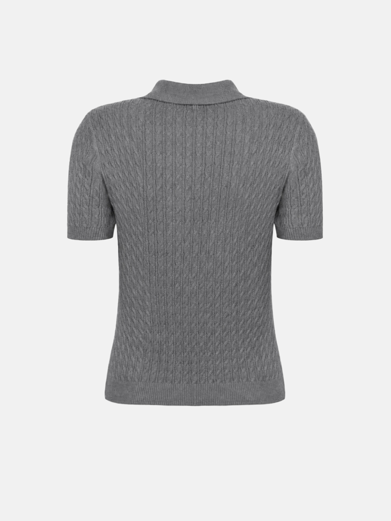 Cable-knit polo shirt with chest embroidery